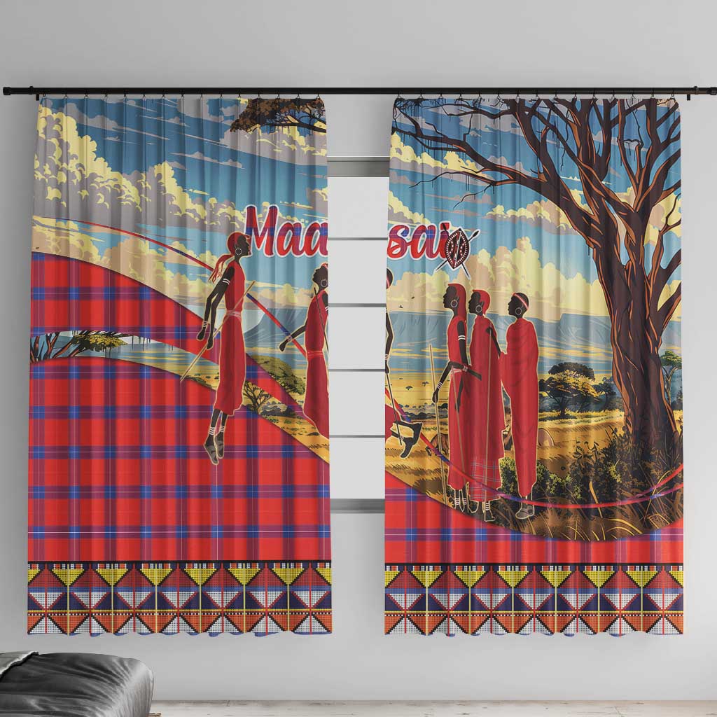 Maasai Adumu Dance Window Curtain Shuka Pattern - Kenya Safari