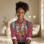 Maasai Adumu Dance Women Casual Shirt Shuka Pattern - Kenya Safari