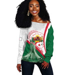 Algeria Independence Day Off Shoulder Sweater Coat Of Arms With Maqam Echahid
