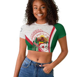 Algeria Independence Day Raglan Cropped T shirt Coat Of Arms With Maqam Echahid