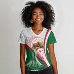 Algeria Independence Day Women V-Neck T-Shirt Coat Of Arms With Maqam Echahid