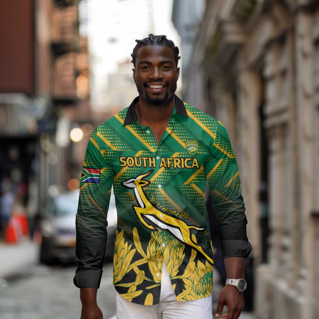 South Africa Rugby Custom Long Sleeve Button Shirt Go Springboks Go