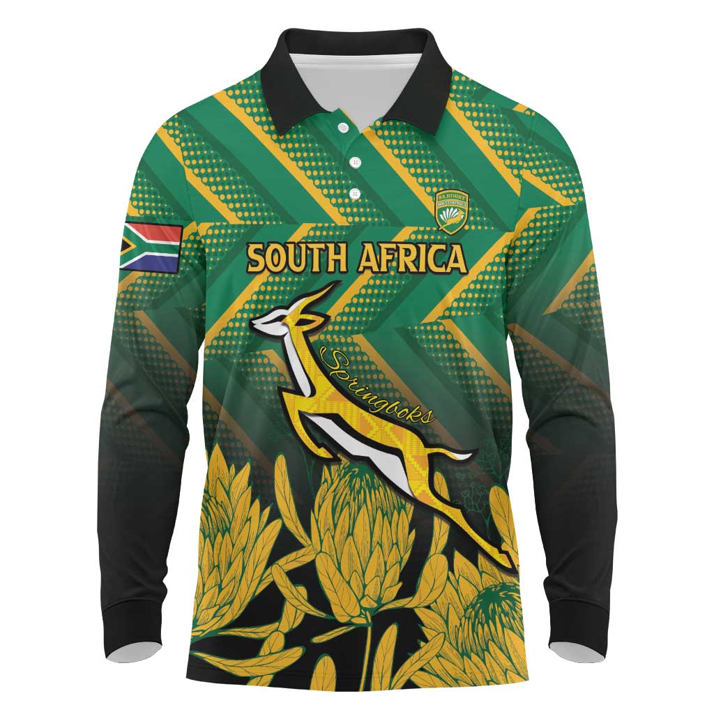 South Africa Rugby Custom Long Sleeve Polo Shirt Go Springboks Go