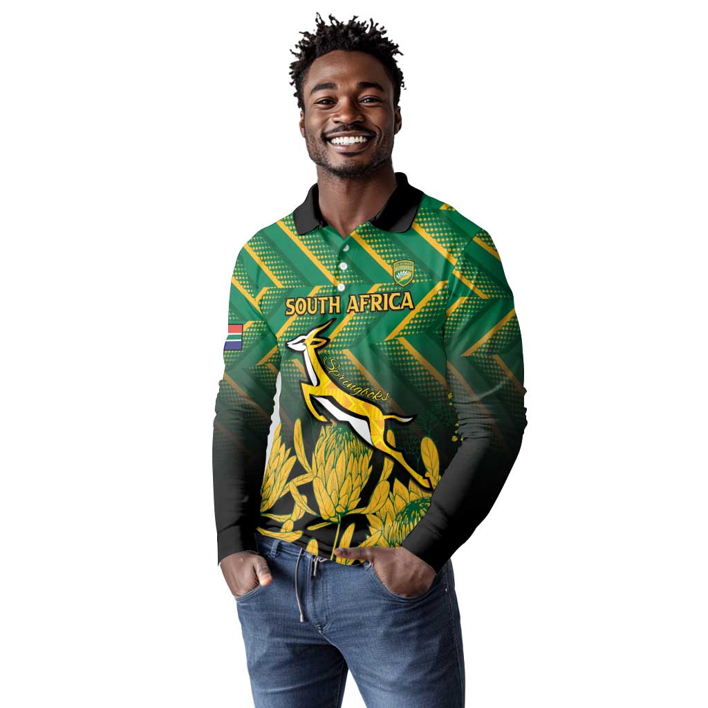 South Africa Rugby Custom Long Sleeve Polo Shirt Go Springboks Go