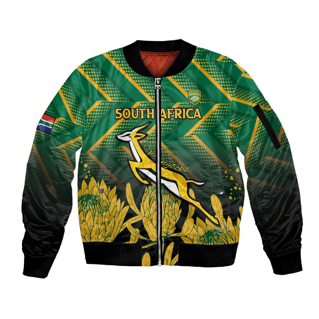 South Africa Rugby Custom Sleeve Zip Bomber Jacket Go Springboks Go