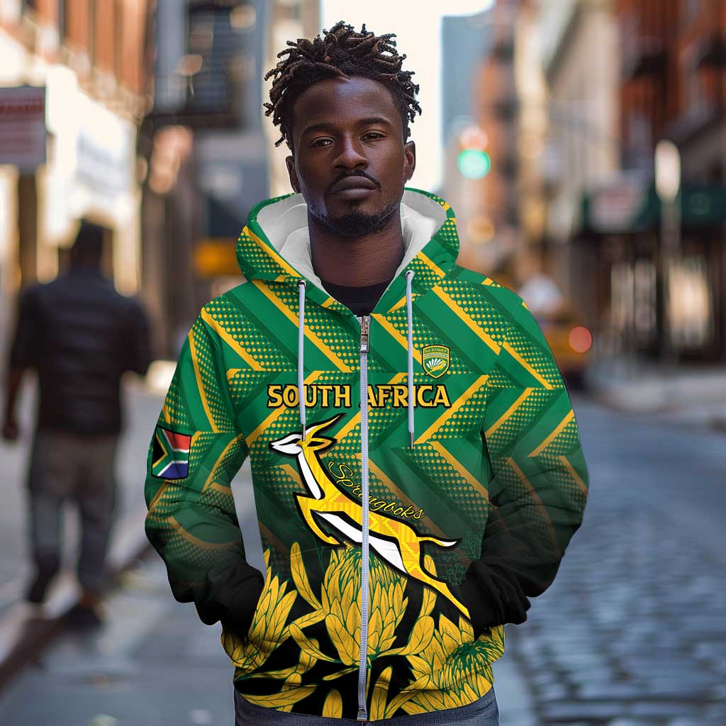 South Africa Rugby Custom Zip Hoodie Go Springboks Go