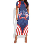 Personalized Liberia Flag Day Short Sleeve Bodycon Dress One Flag One People - African Pride
