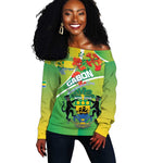 Personalized Gabon Independence Day Off Shoulder Sweater Gradient Style - African Pride