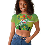 Personalized Gabon Independence Day Raglan Cropped T shirt Gradient Style - African Pride