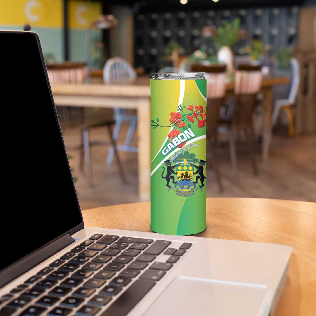 Personalized Gabon Independence Day Skinny Tumbler Gradient Style - African Pride