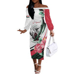 Personalized Sudan Off The Shoulder Long Sleeve Dress Sudanese Secretary Bird With Hibiscus - African Pride