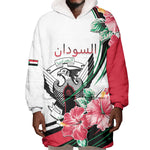Personalized Sudan Wearable Blanket Hoodie Sudanese Secretary Bird With Hibiscus - African Pride