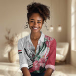 Personalized Sudan Women Casual Shirt Sudanese Secretary Bird With Hibiscus - African Pride
