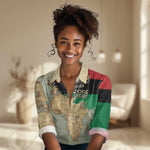 Pan-African Flag Day Women Casual Shirt African Map - Vintage Style - African Pride