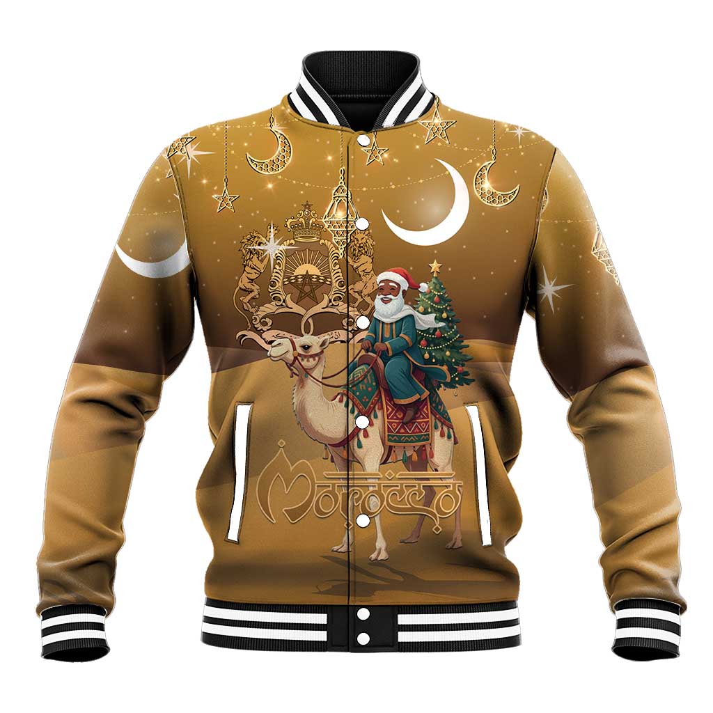 Afro Christmas in Sahara Morocco Baseball Jacket Black Santa Riding Camel - African Pride