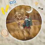 Afro Christmas in Sahara Morocco Beach Blanket Black Santa Riding Camel - African Pride