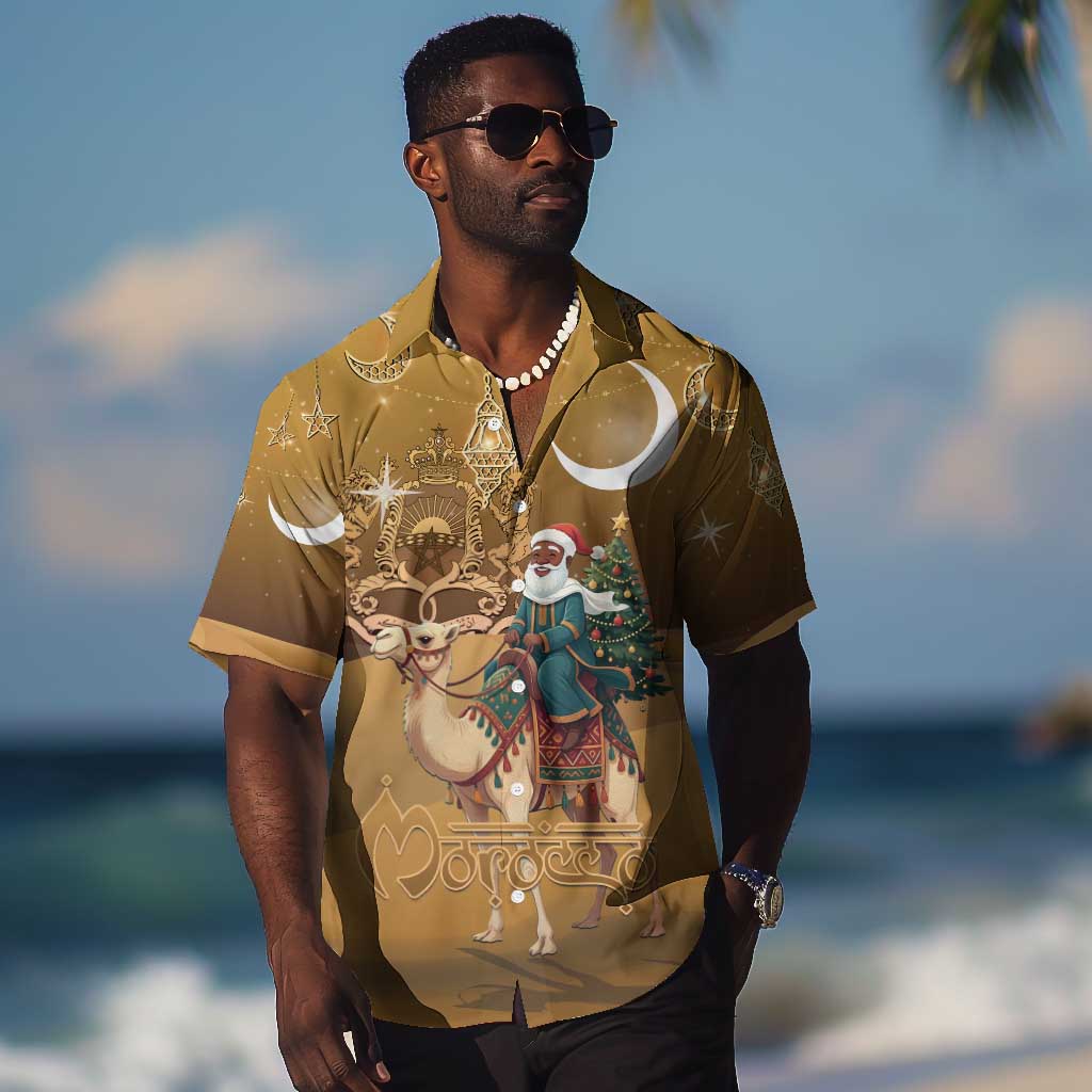 Afro Christmas in Sahara Morocco Hawaiian Shirt Black Santa Riding Camel - African Pride