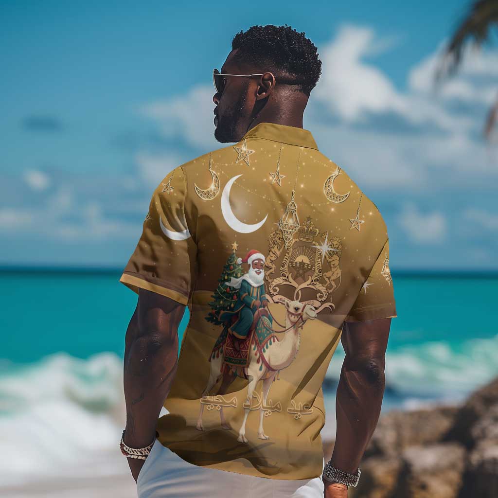 Afro Christmas in Sahara Morocco Hawaiian Shirt Black Santa Riding Camel - African Pride