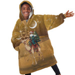 Afro Christmas in Sahara Morocco Kid Wearable Blanket Hoodie Black Santa Riding Camel - African Pride