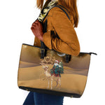 Afro Christmas in Sahara Morocco Leather Tote Bag Black Santa Riding Camel - African Pride