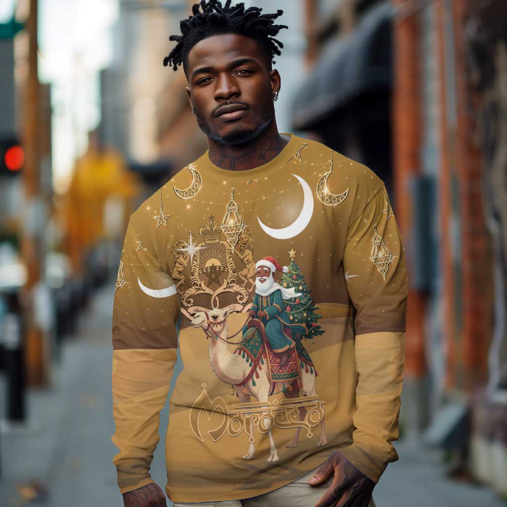 Afro Christmas in Sahara Morocco Long Sleeve Shirt Black Santa Riding Camel - African Pride