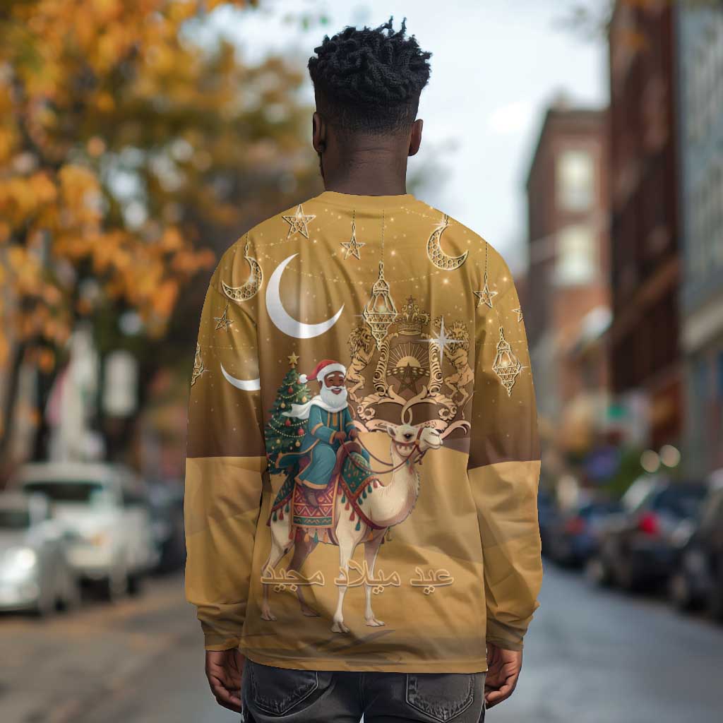Afro Christmas in Sahara Morocco Long Sleeve Shirt Black Santa Riding Camel - African Pride