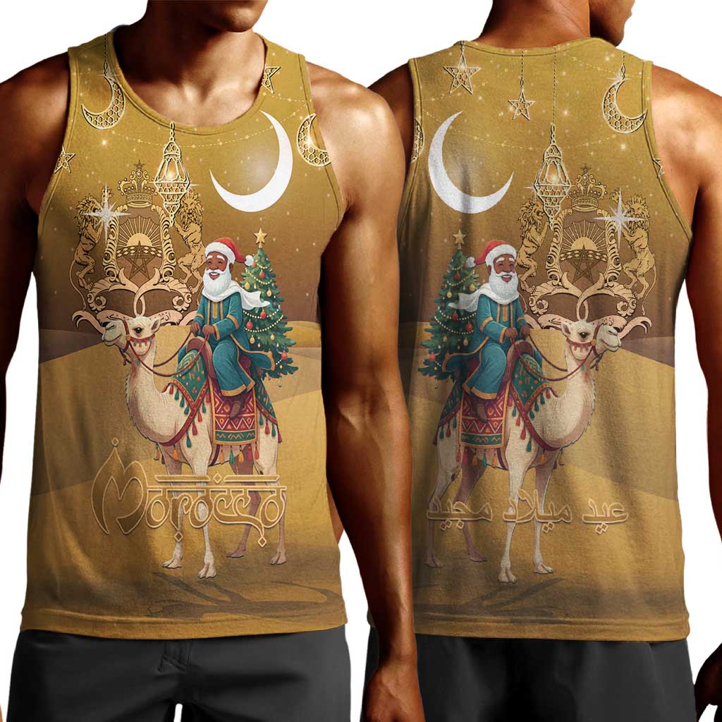 Afro Christmas in Sahara Morocco Men Tank Top Black Santa Riding Camel - African Pride
