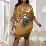 Afro Christmas in Sahara Morocco Off Shoulder Short Dress Black Santa Riding Camel - African Pride