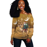 Afro Christmas in Sahara Morocco Off Shoulder Sweater Black Santa Riding Camel - African Pride