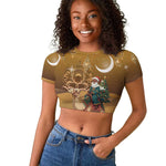 Afro Christmas in Sahara Morocco Raglan Cropped T shirt Black Santa Riding Camel - African Pride