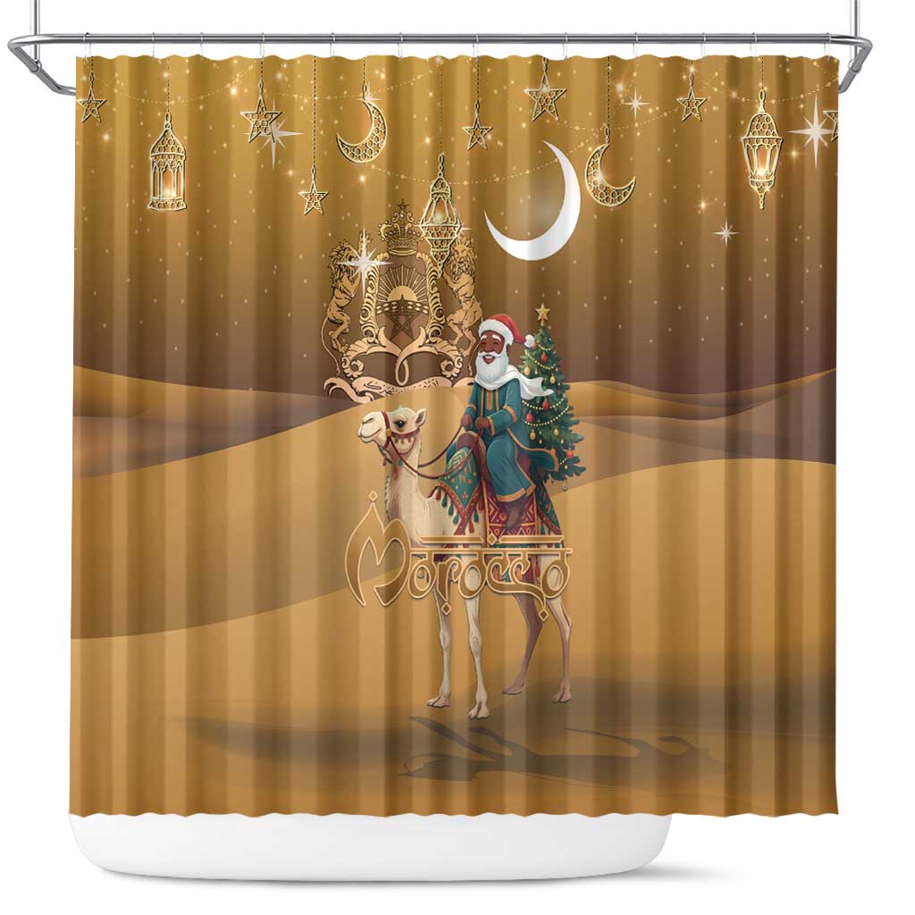 Afro Christmas in Sahara Morocco Shower Curtain Black Santa Riding Camel - African Pride