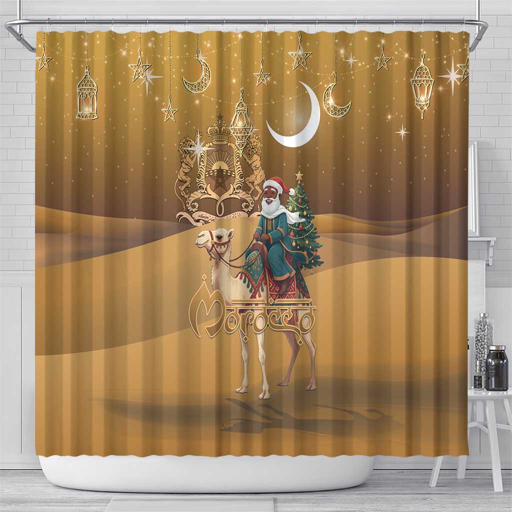Afro Christmas in Sahara Morocco Shower Curtain Black Santa Riding Camel - African Pride