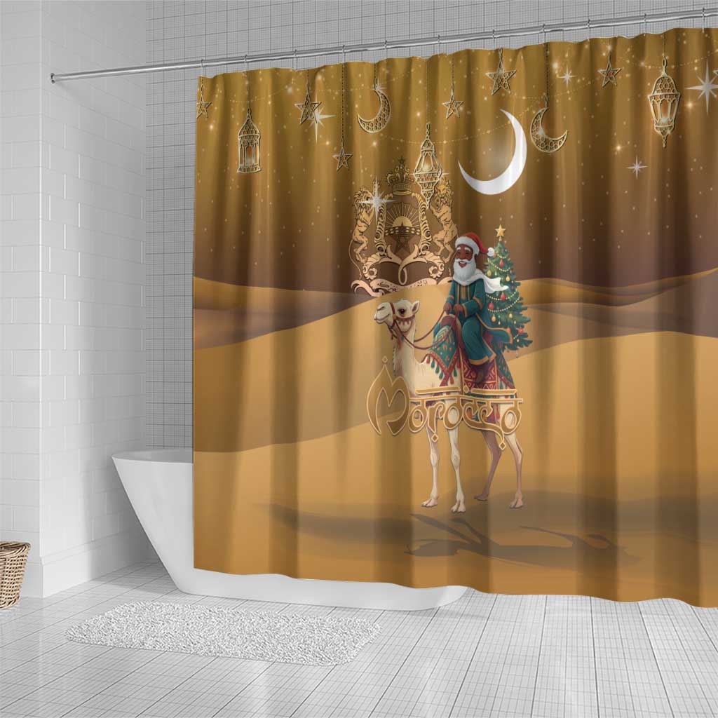 Afro Christmas in Sahara Morocco Shower Curtain Black Santa Riding Camel - African Pride