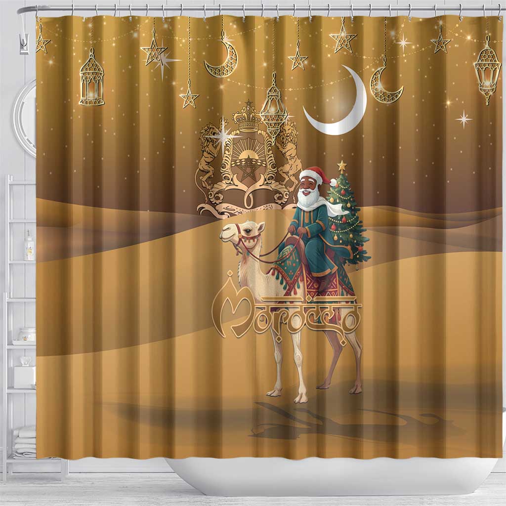 Afro Christmas in Sahara Morocco Shower Curtain Black Santa Riding Camel - African Pride
