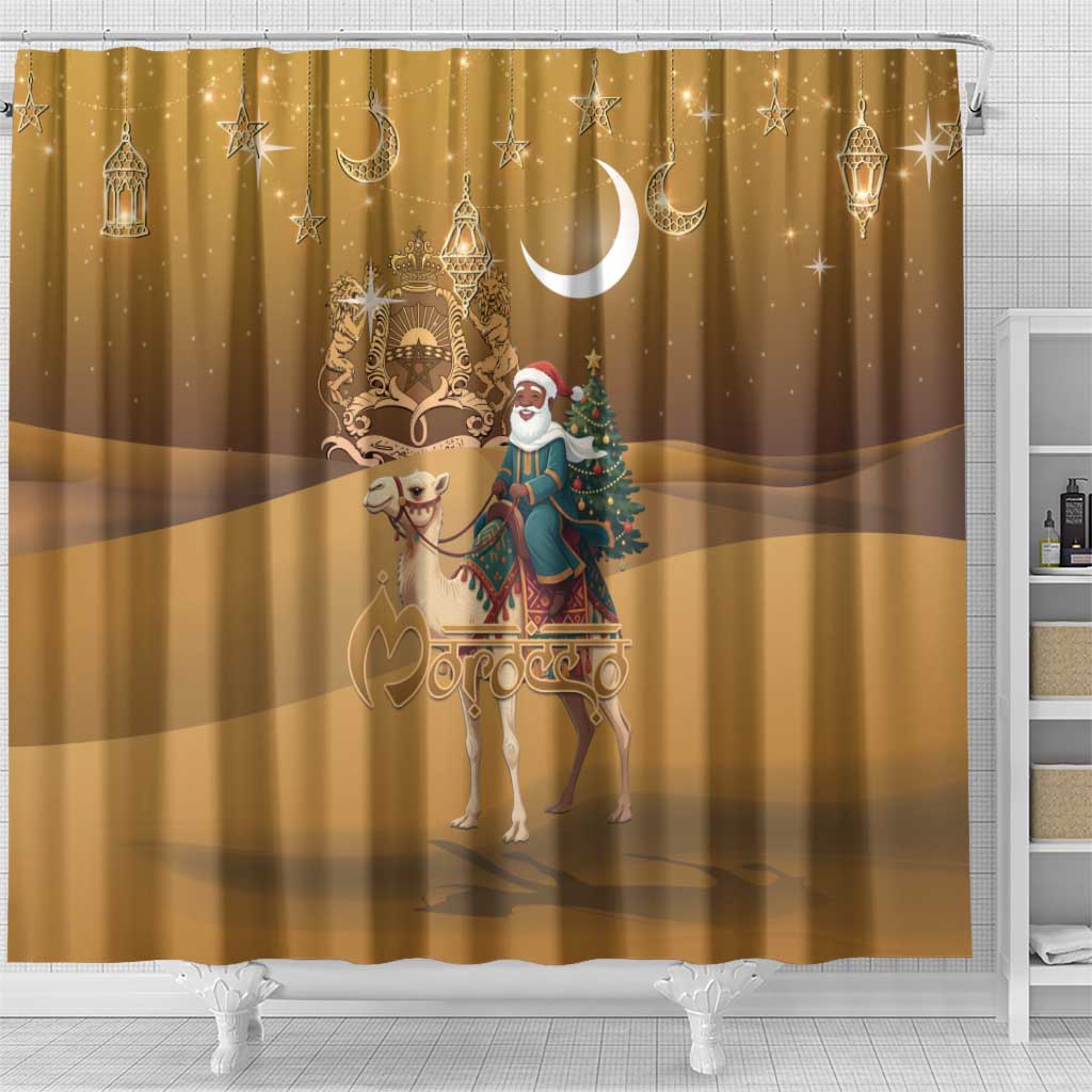 Afro Christmas in Sahara Morocco Shower Curtain Black Santa Riding Camel - African Pride
