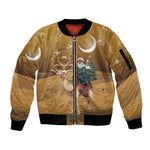 Afro Christmas in Sahara Morocco Sleeve Zip Bomber Jacket Black Santa Riding Camel - African Pride