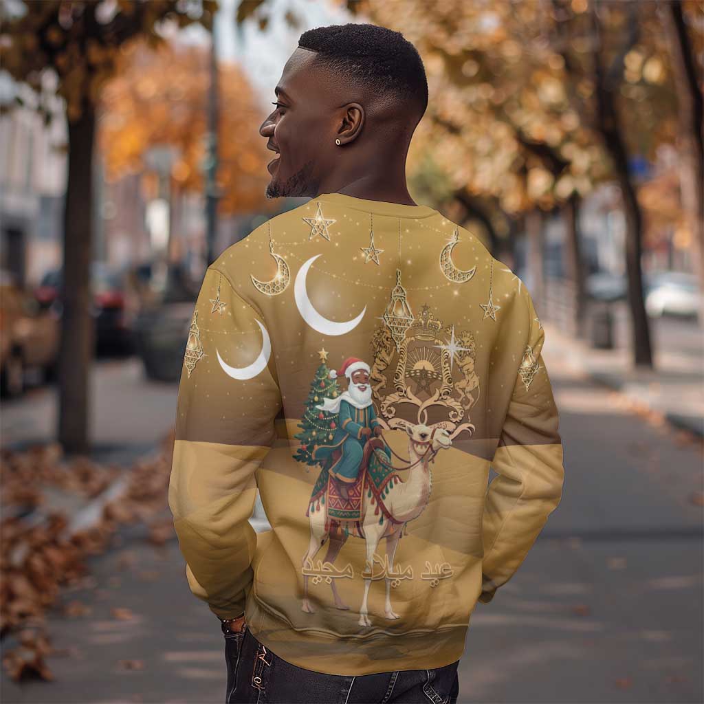 Afro Christmas in Sahara Morocco Sweatshirt Black Santa Riding Camel - African Pride