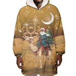 Afro Christmas in Sahara Morocco Wearable Blanket Hoodie Black Santa Riding Camel - African Pride