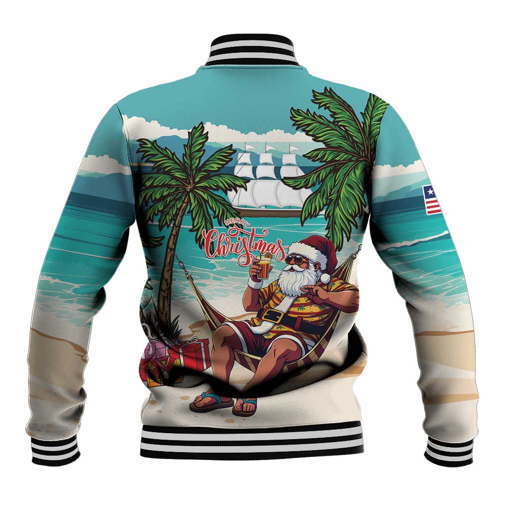 Afro Christmas in Liberia Baseball Jacket Santa Chill on Tropical Beach - African Pride