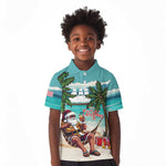 Afro Christmas in Liberia Kid Polo Shirt Santa Chill on Tropical Beach - African Pride