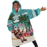 Afro Christmas in Liberia Kid Wearable Blanket Hoodie Santa Chill on Tropical Beach - African Pride