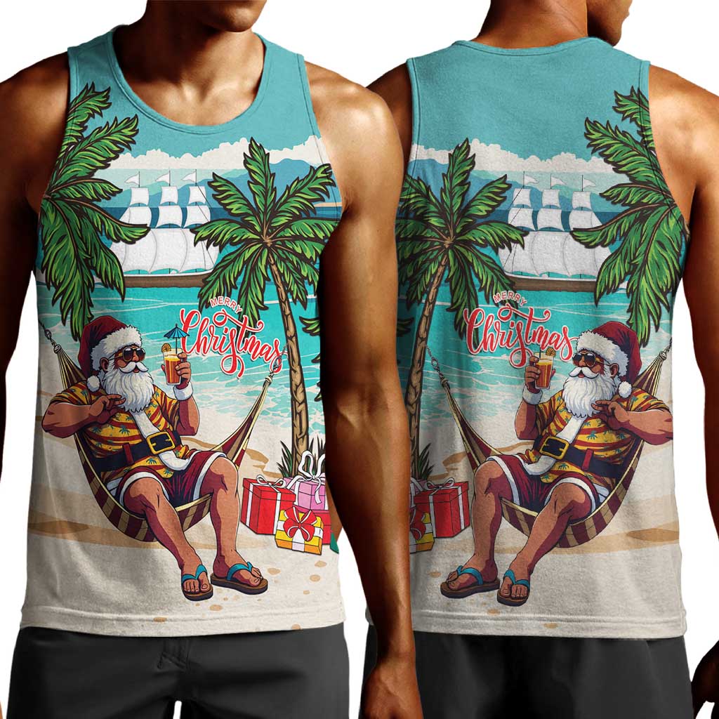 Afro Christmas in Liberia Men Tank Top Santa Chill on Tropical Beach - African Pride
