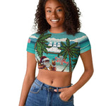 Afro Christmas in Liberia Raglan Cropped T shirt Santa Chill on Tropical Beach - African Pride
