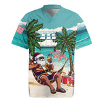 Afro Christmas in Liberia Rugby Jersey Santa Chill on Tropical Beach - African Pride