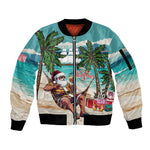 Afro Christmas in Liberia Sleeve Zip Bomber Jacket Santa Chill on Tropical Beach - African Pride