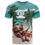 Afro Christmas in Liberia T shirt Santa Chill on Tropical Beach - African Pride