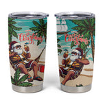 Afro Christmas in Liberia Tumbler Cup Santa Chill on Tropical Beach - African Pride