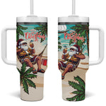 Afro Christmas in Liberia Tumbler With Handle Santa Chill on Tropical Beach - African Pride
