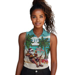 Afro Christmas in Liberia Women Sleeveless Polo Shirt Santa Chill on Tropical Beach - African Pride