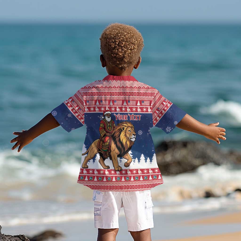 Personalized Afro Christmas in Liberia Kid Hawaiian Shirt Black Santa Riding Lion - Merry Christmas - African Pride